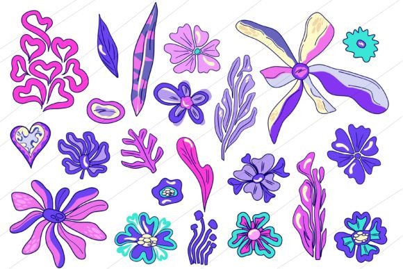 Download Retro Flower Set in Abstract Style. - Flower Collection