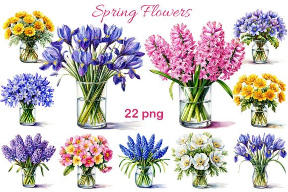 Download Spring Flowers in Glass Vases. 22 Png - Flower Collection